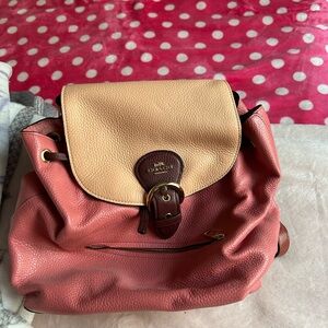 Coach Two-Tone Pebbled Leather Drawstring Backpack - Pink & Cream